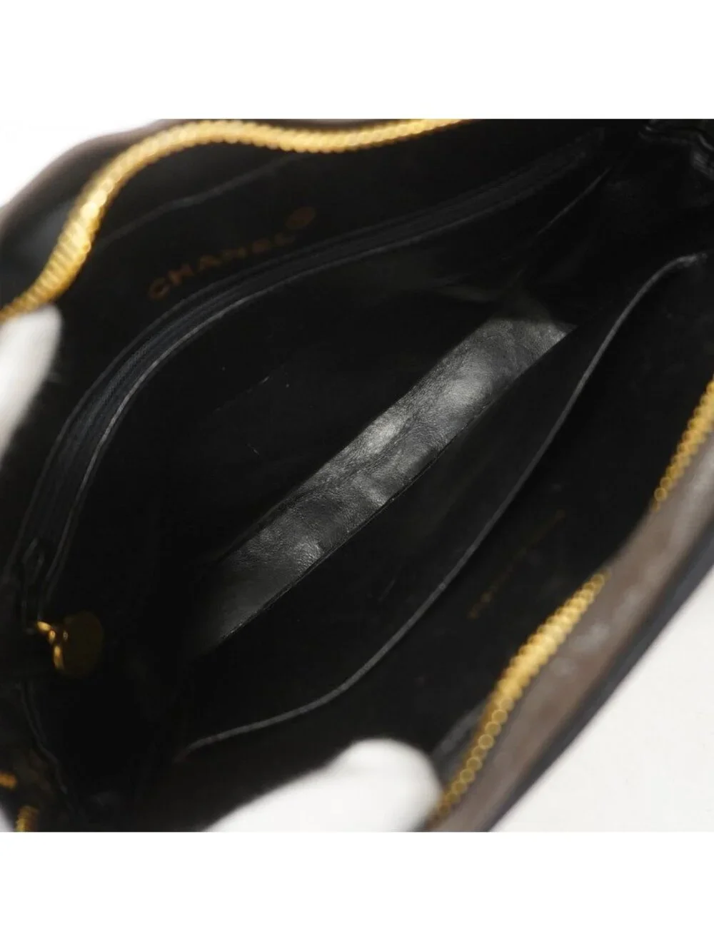 Chanel Shoulder Bag Quilted Satin Black Gold